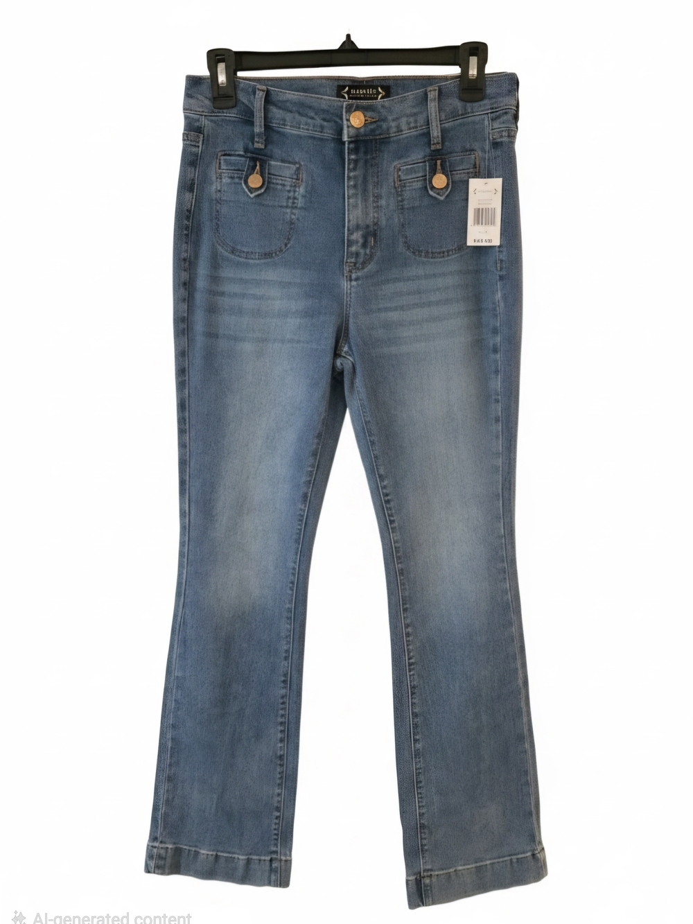 NWT Nanette Lepore Medium Blue Flare Jeans with Button-Trim Pockets
